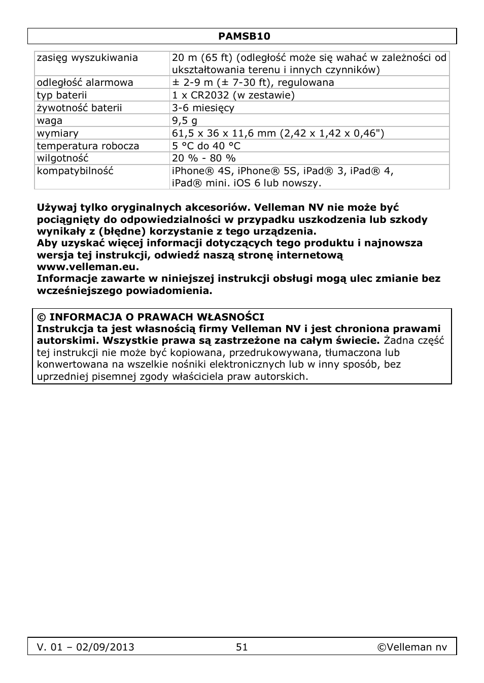 Velleman PAMSB10 User Manual | Page 51 / 59