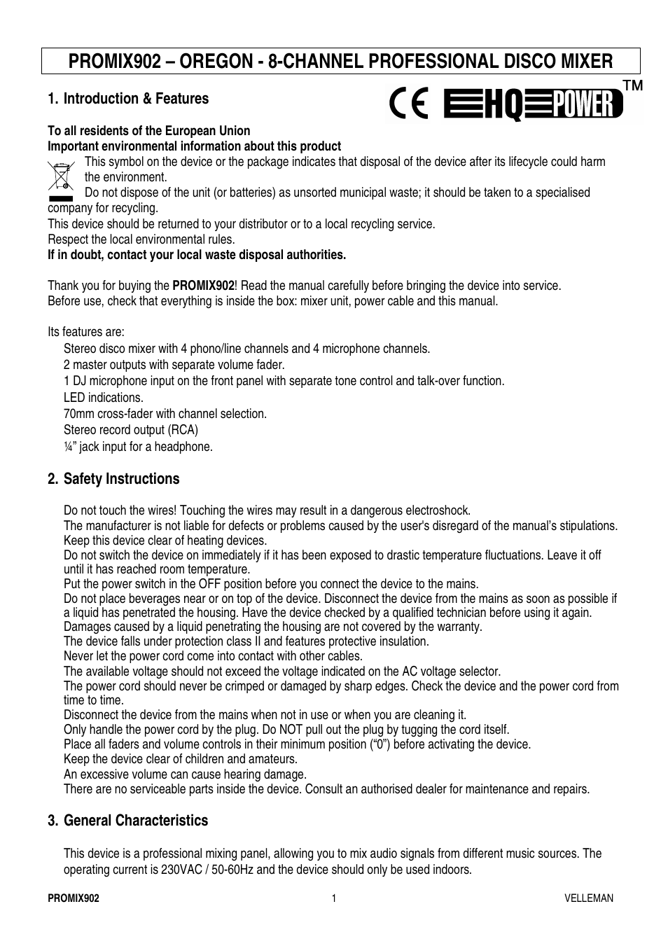 Velleman PROMIX902 User Manual | 21 pages