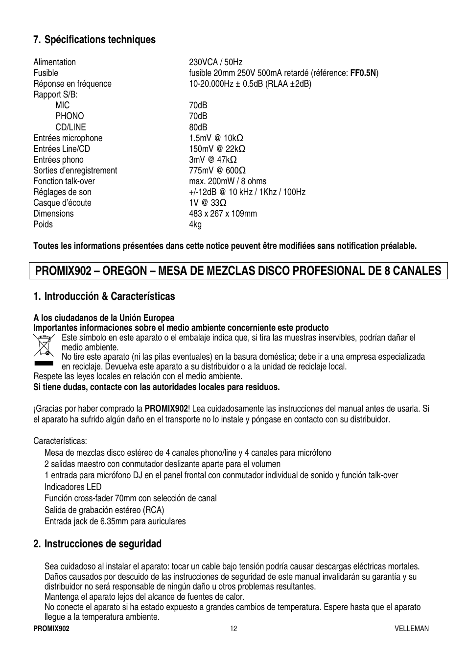 Velleman PROMIX902 User Manual | Page 12 / 21