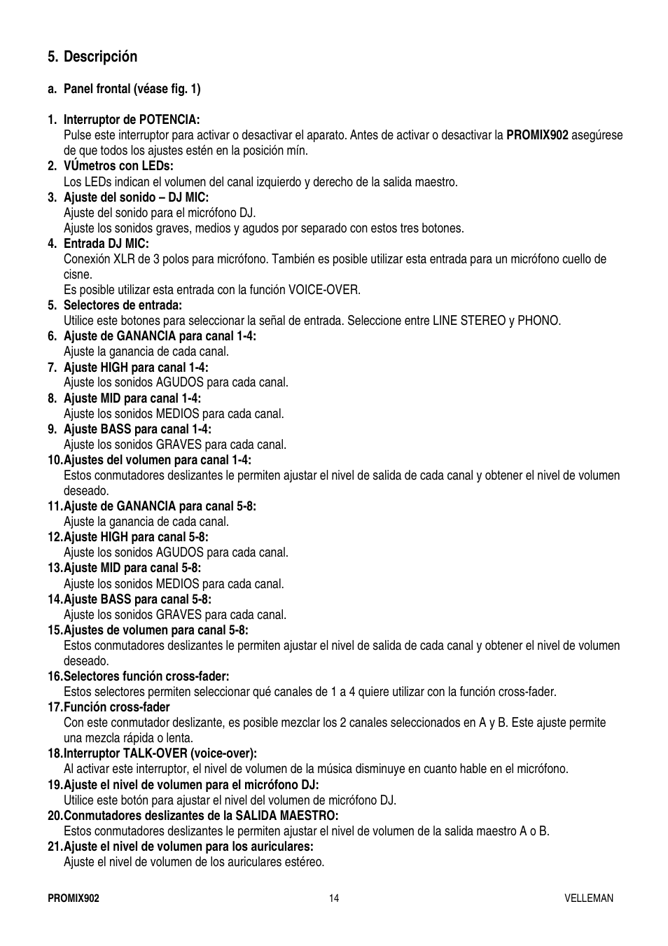 Velleman PROMIX902 User Manual | Page 14 / 21