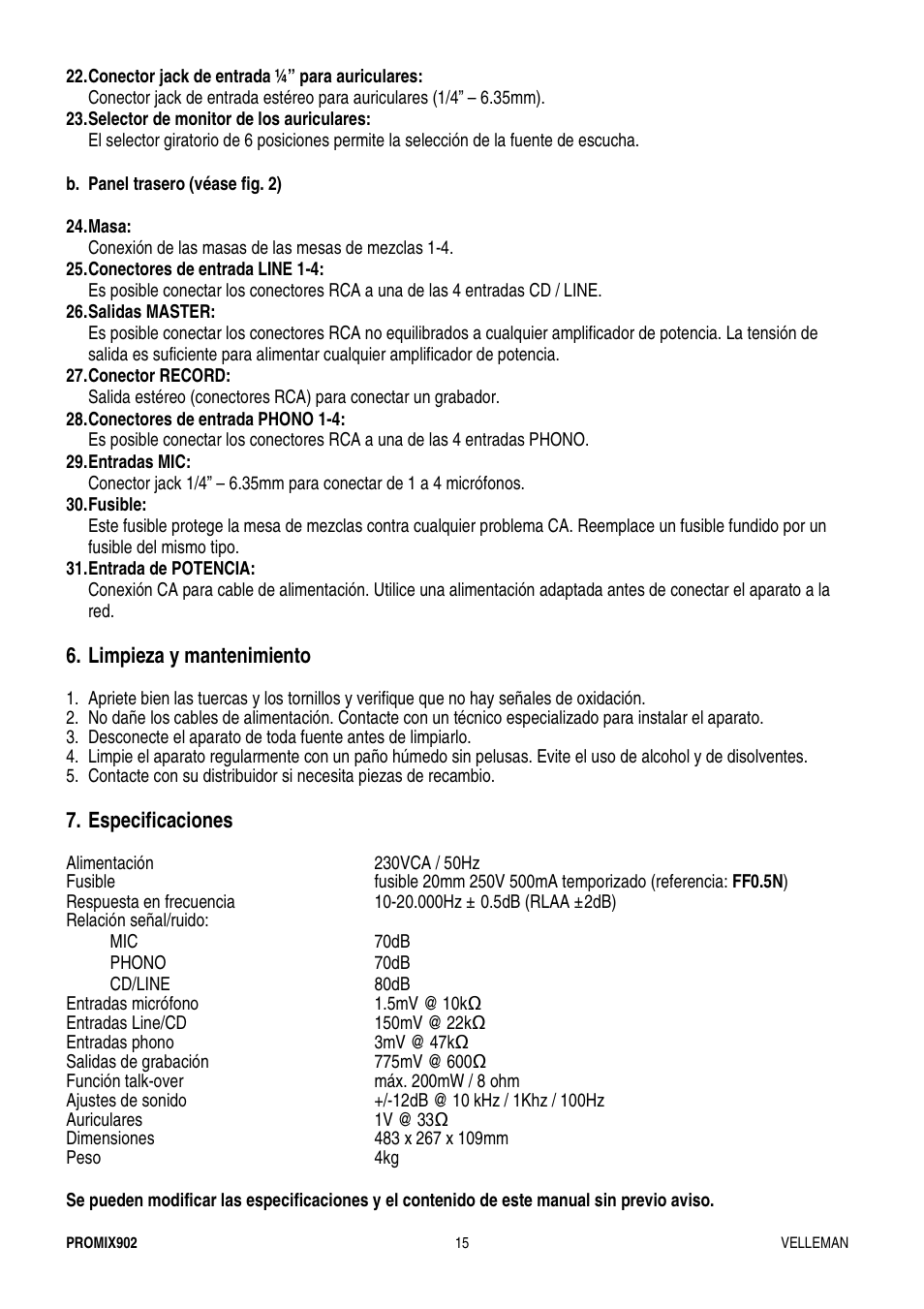 Velleman PROMIX902 User Manual | Page 15 / 21