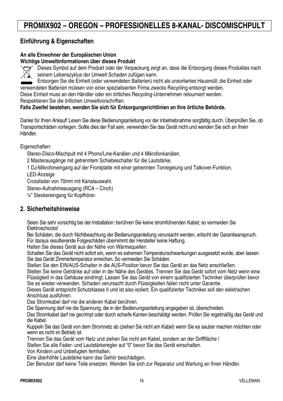 Velleman PROMIX902 User Manual | Page 16 / 21