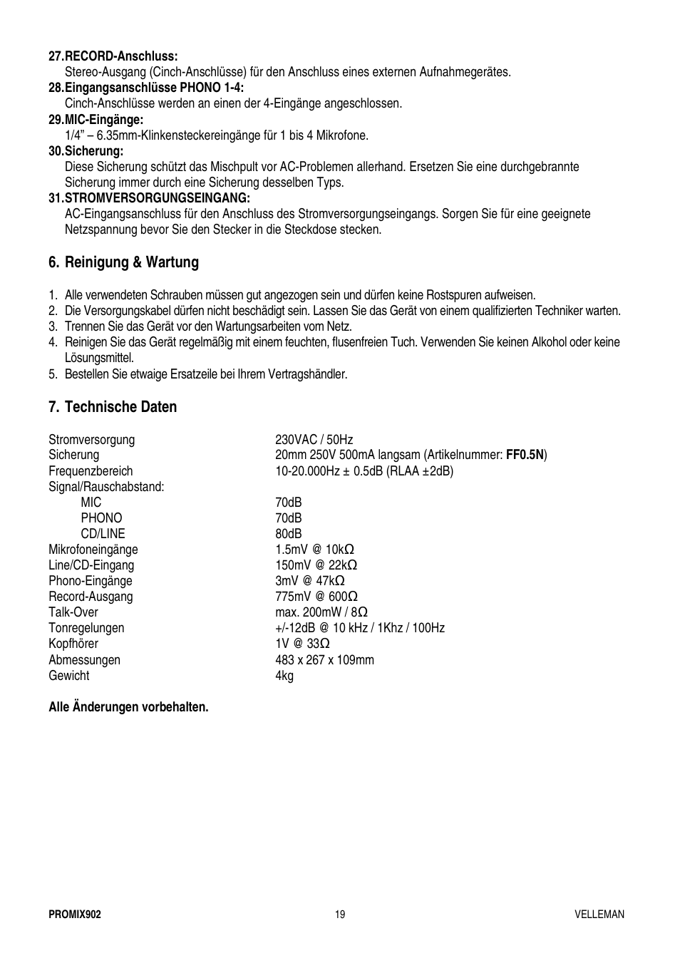Velleman PROMIX902 User Manual | Page 19 / 21