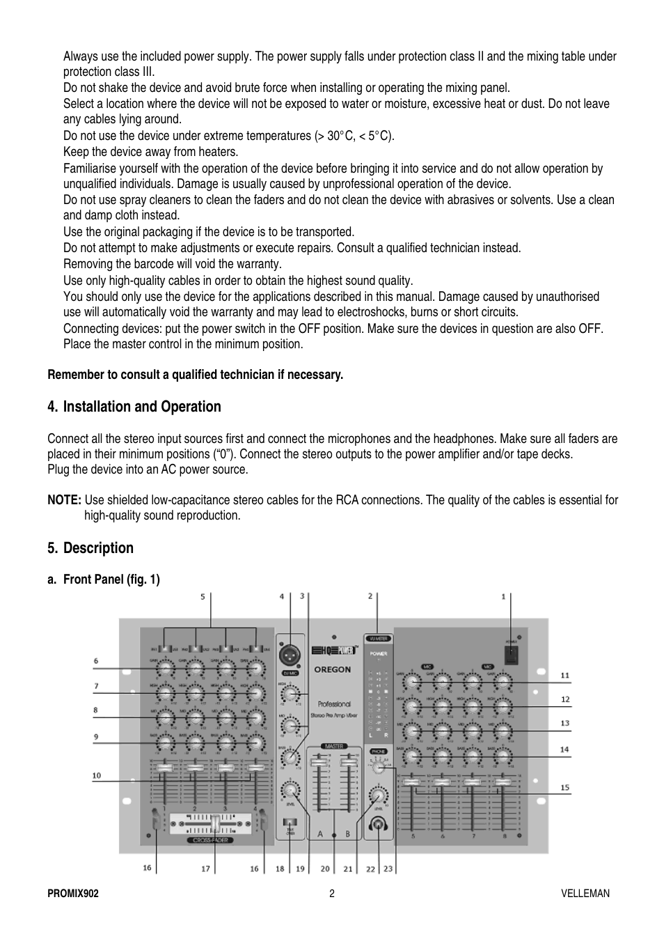 Velleman PROMIX902 User Manual | Page 2 / 21