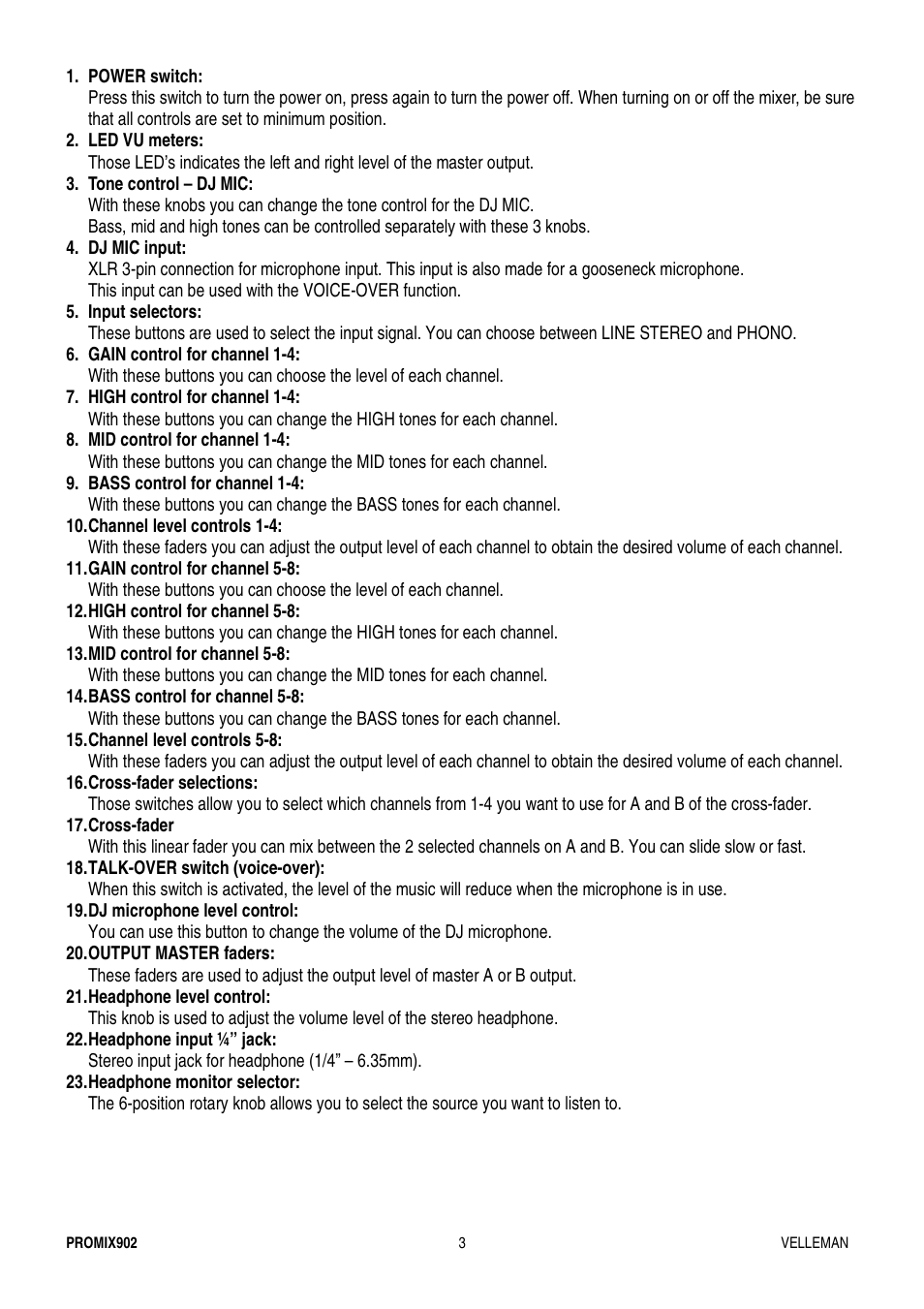Velleman PROMIX902 User Manual | Page 3 / 21