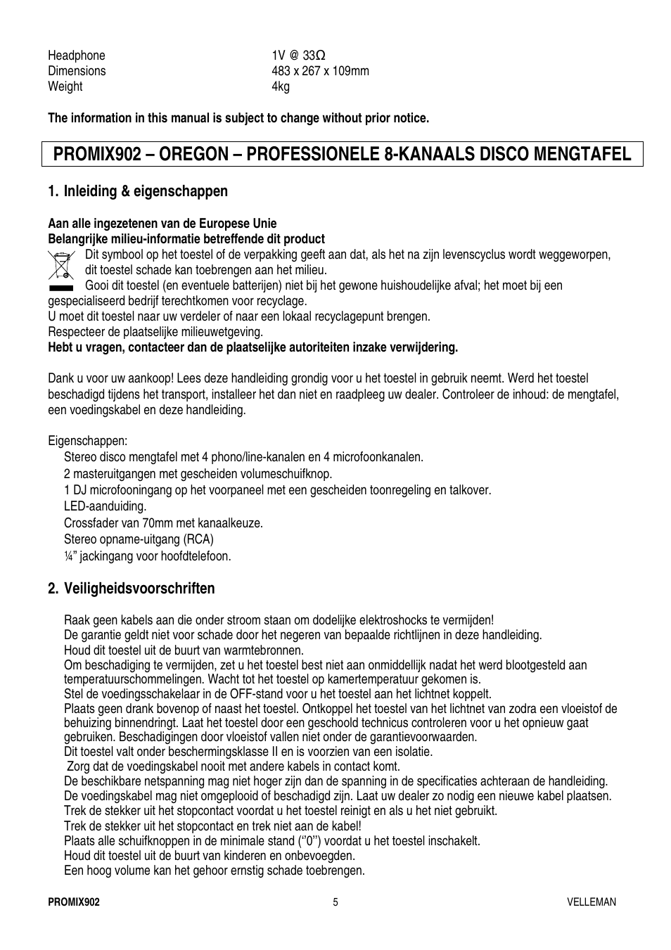 Velleman PROMIX902 User Manual | Page 5 / 21
