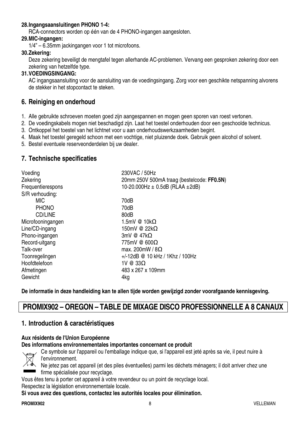 Velleman PROMIX902 User Manual | Page 8 / 21