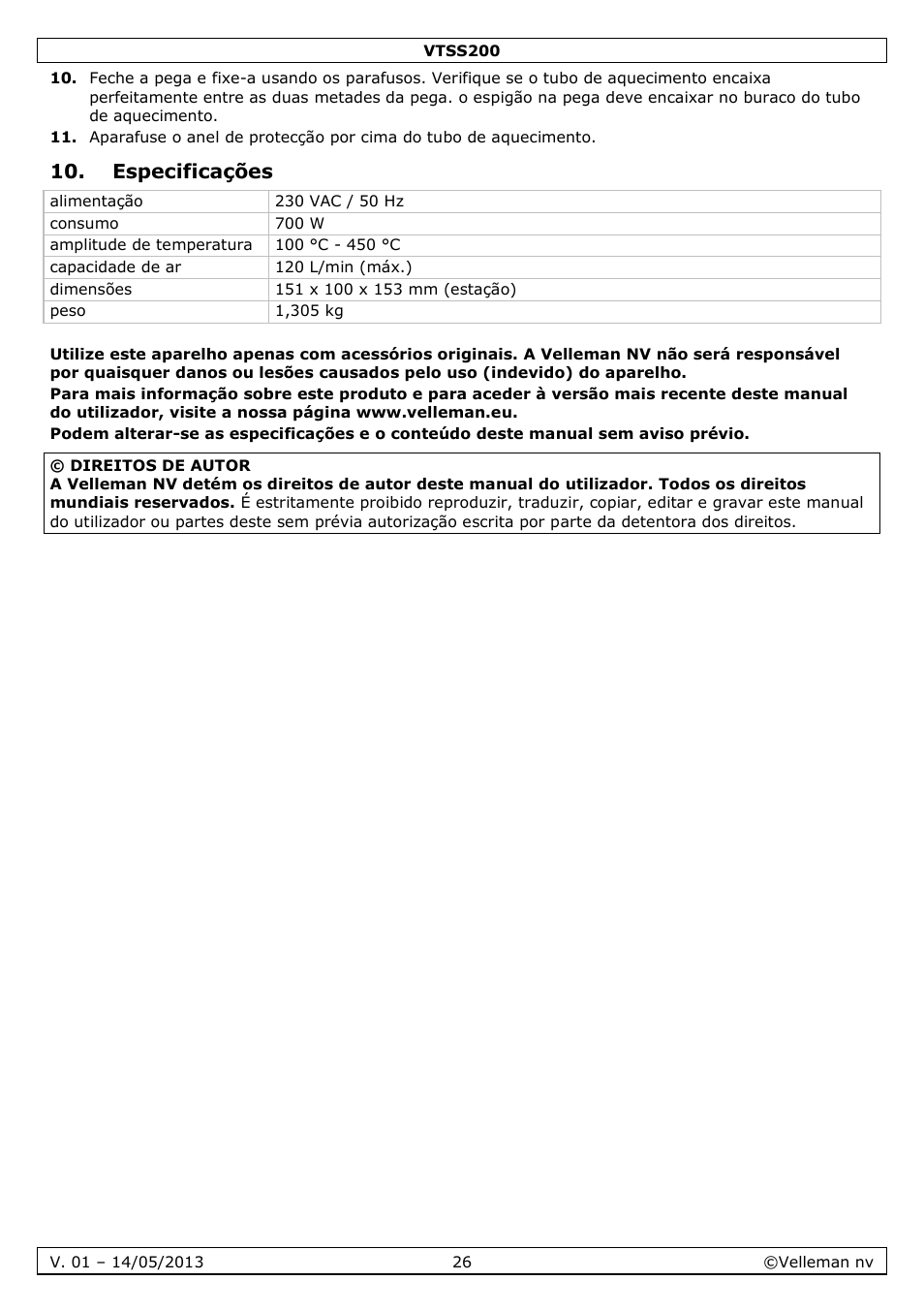 Especificações | Velleman VTSS200 User Manual | Page 26 / 33