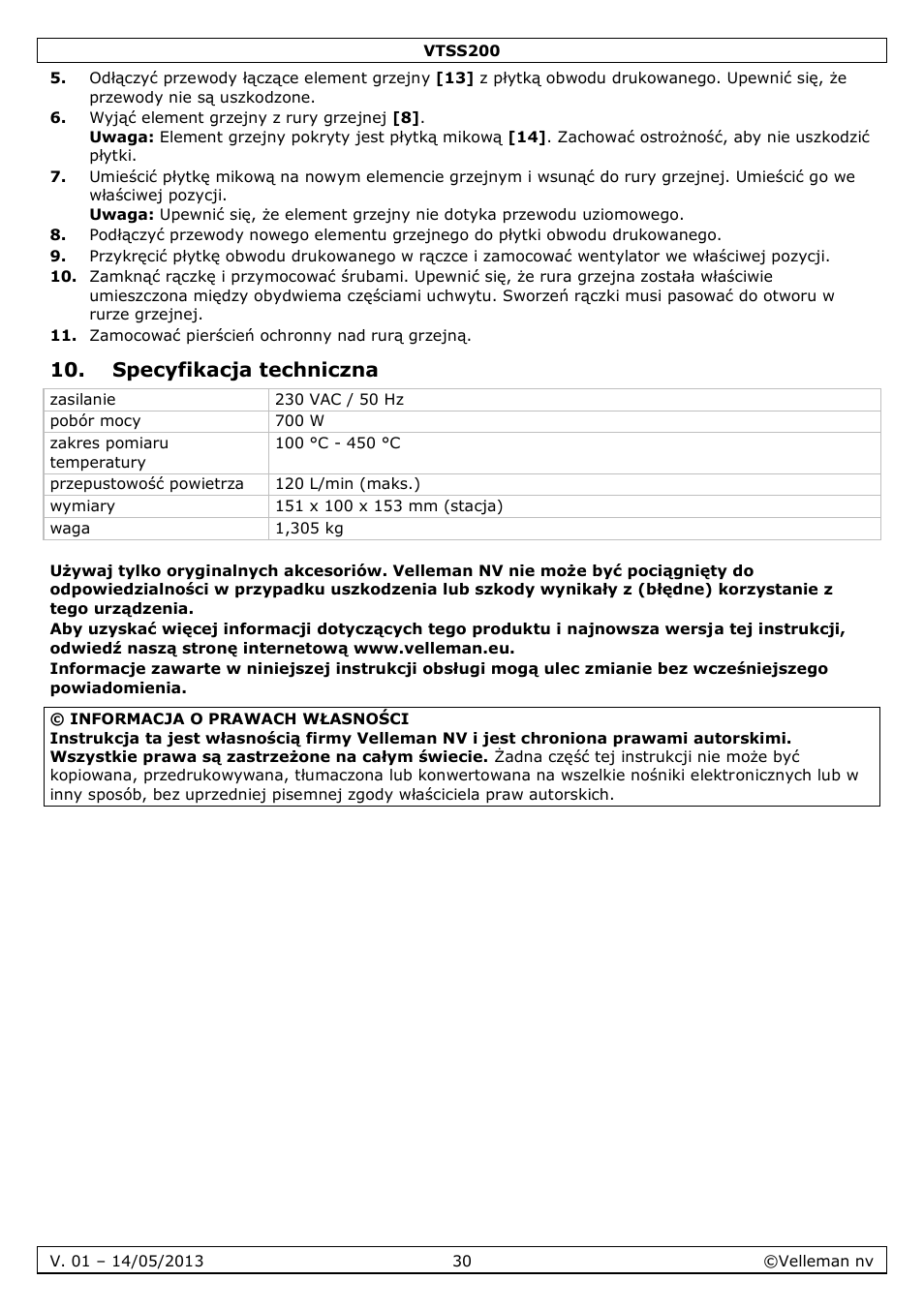 Specyfikacja techniczna | Velleman VTSS200 User Manual | Page 30 / 33