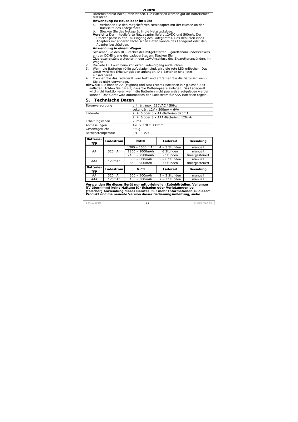 Velleman VL9878 User Manual | Page 11 / 15