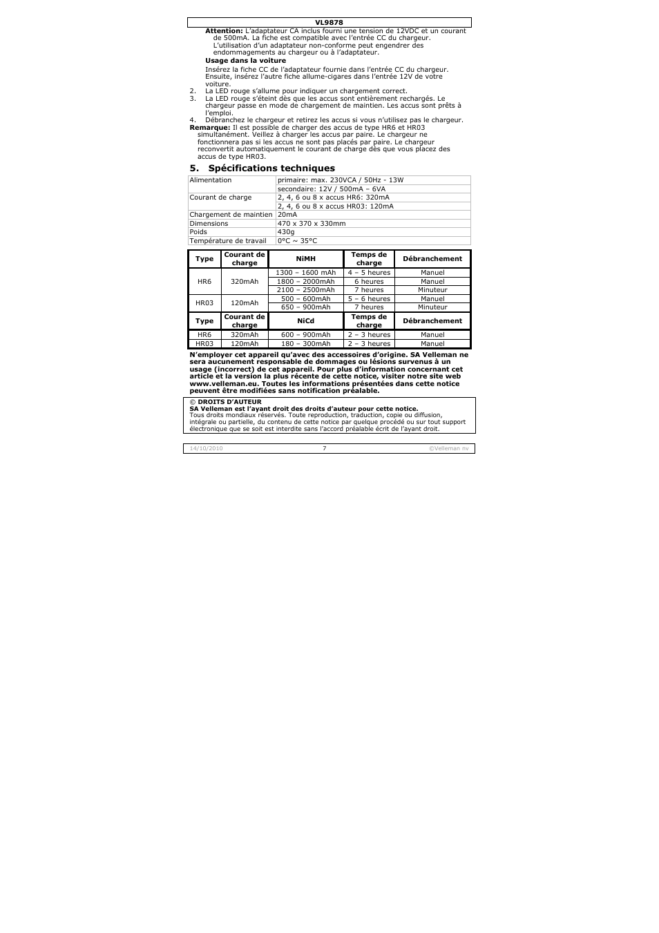 Velleman VL9878 User Manual | Page 7 / 15