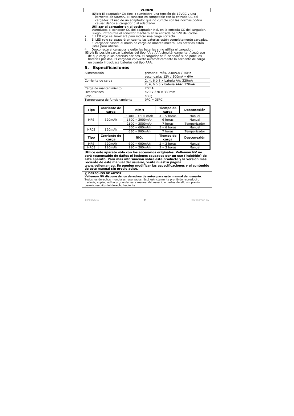 Velleman VL9878 User Manual | Page 9 / 15