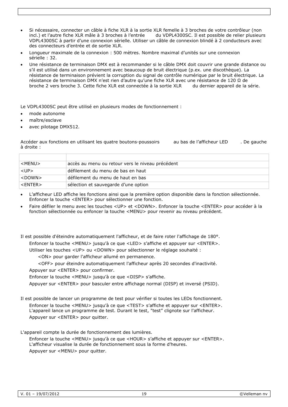 Emploi | Velleman VDPL4300SC User Manual | Page 19 / 39