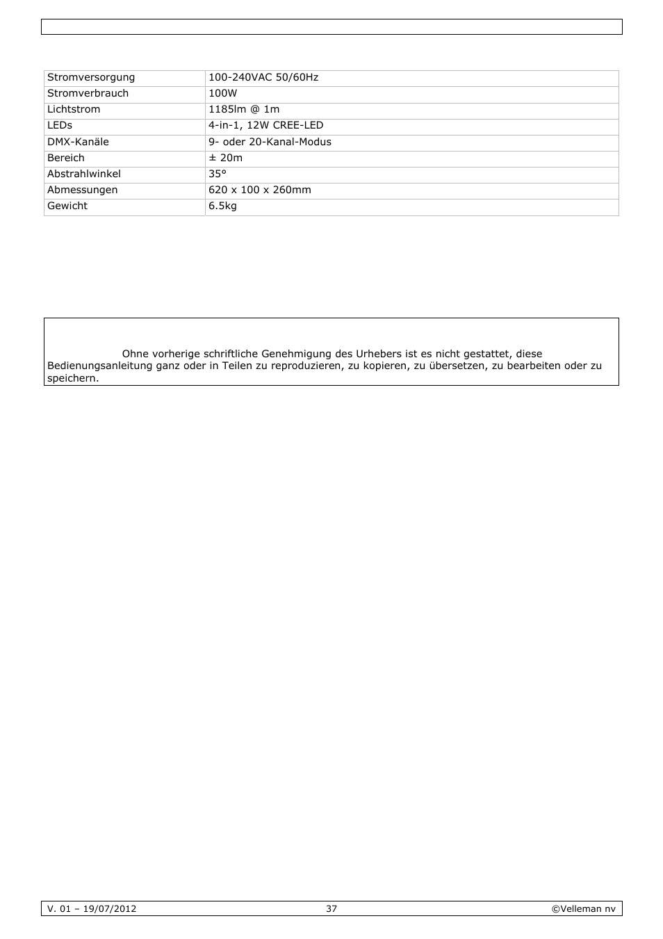 Technische daten | Velleman VDPL4300SC User Manual | Page 37 / 39