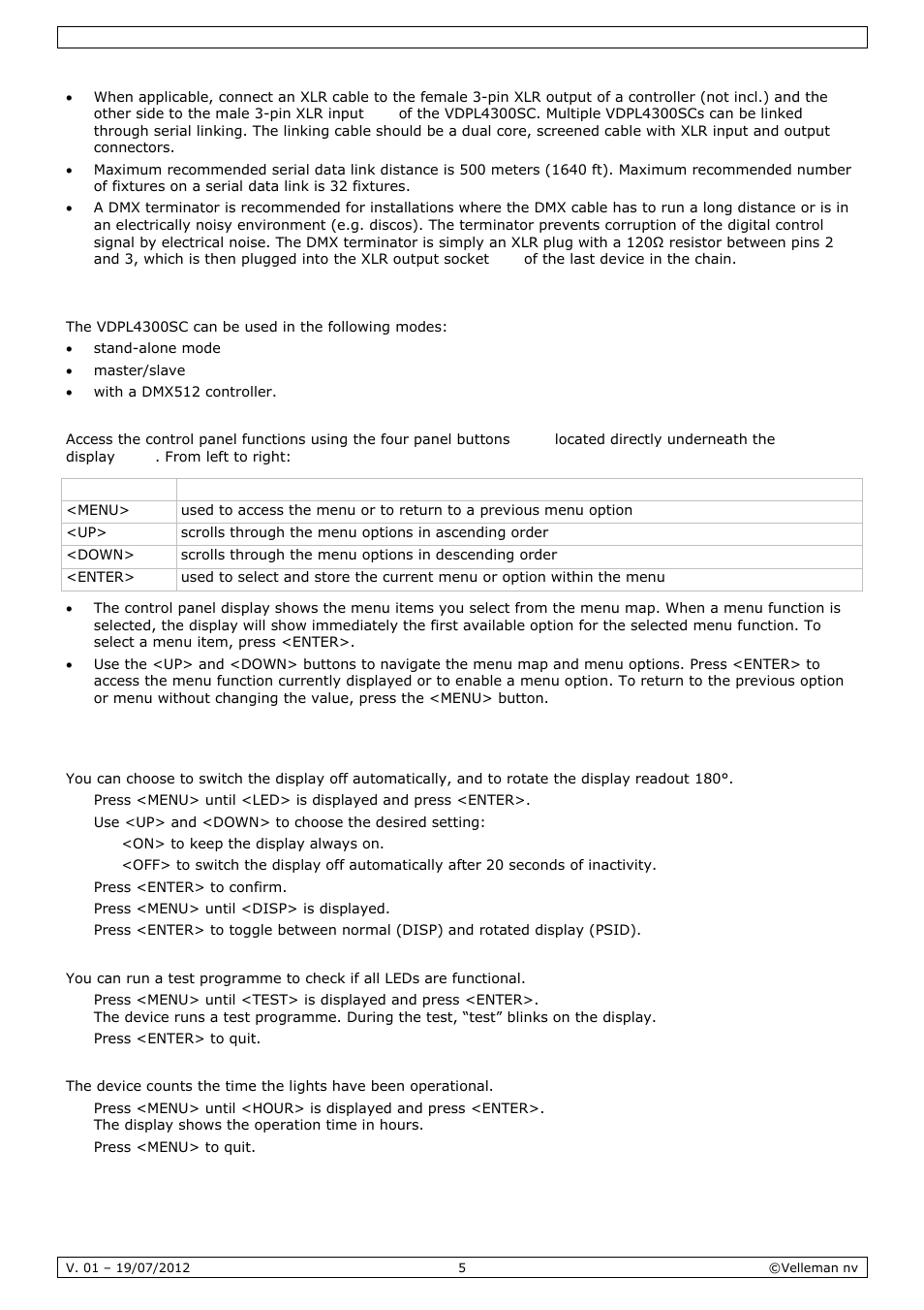 Operation | Velleman VDPL4300SC User Manual | Page 5 / 39
