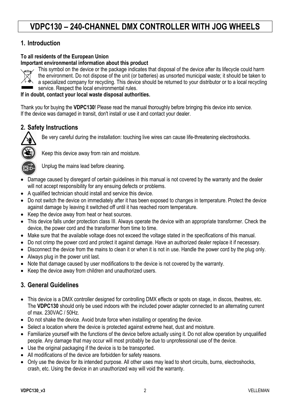 Velleman VDPC130 User Manual | Page 2 / 55