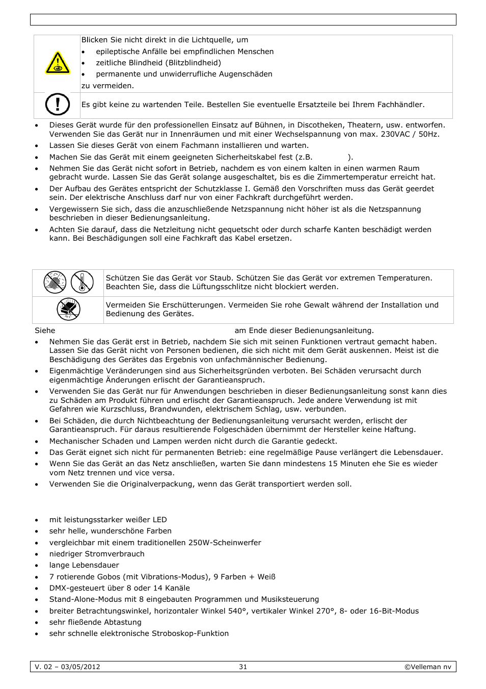 Allge, Eigen, Emeine r | Nschafte, Richtlinie | Velleman VDPL601MHx14 User Manual | Page 31 / 38