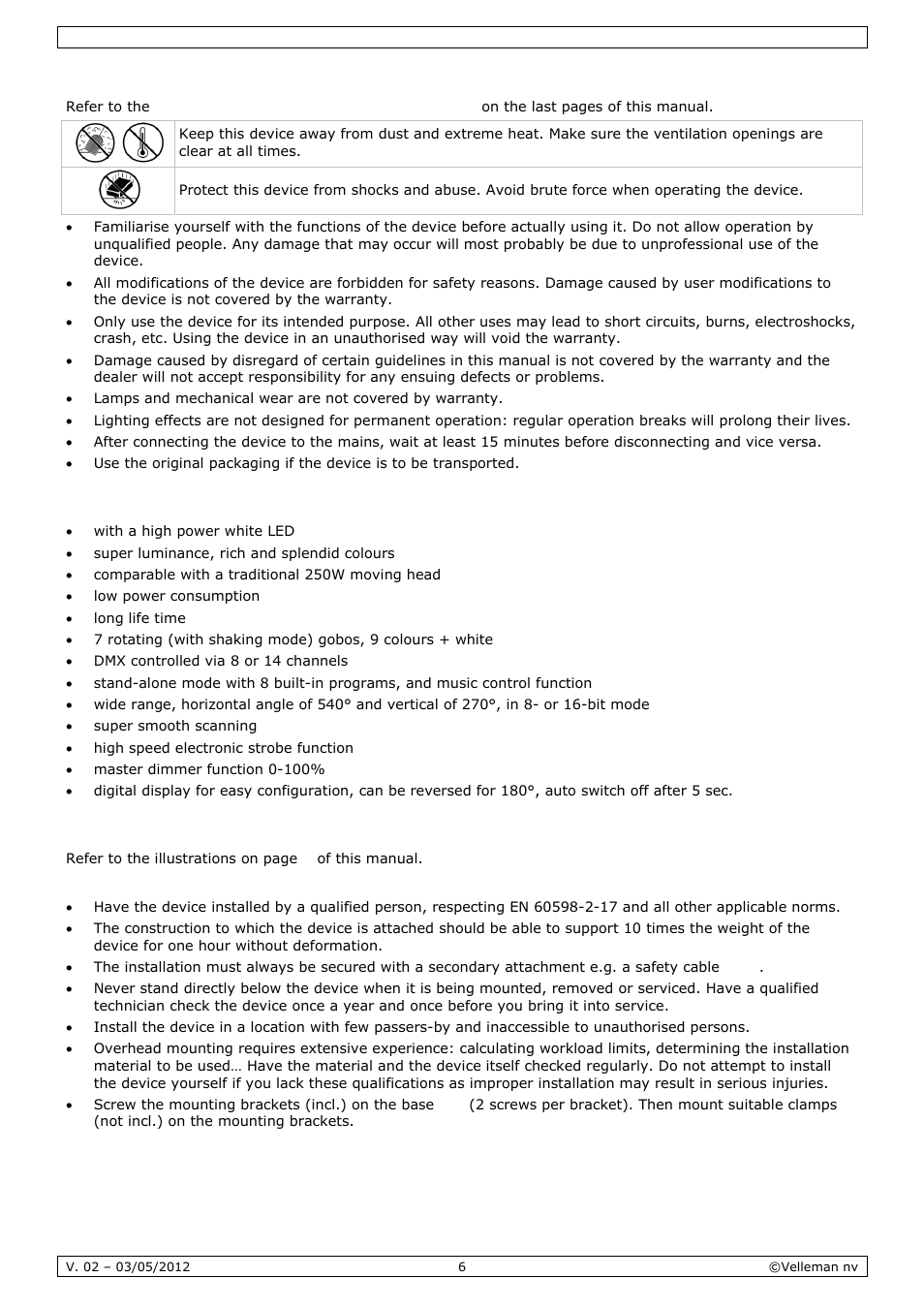 General guidelines, Features, Installation | Velleman VDPL601MHx14 User Manual | Page 6 / 38