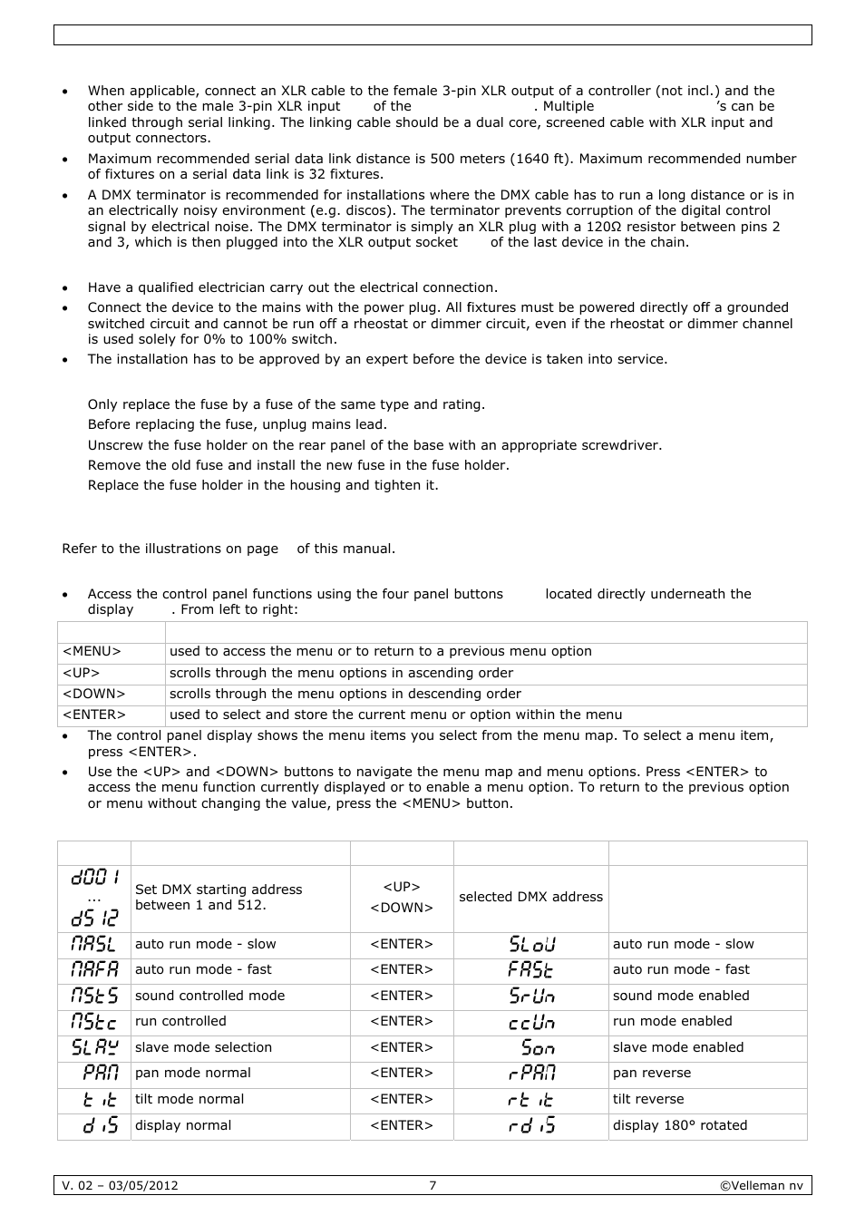 Oper, Ration | Velleman VDPL601MHx14 User Manual | Page 7 / 38