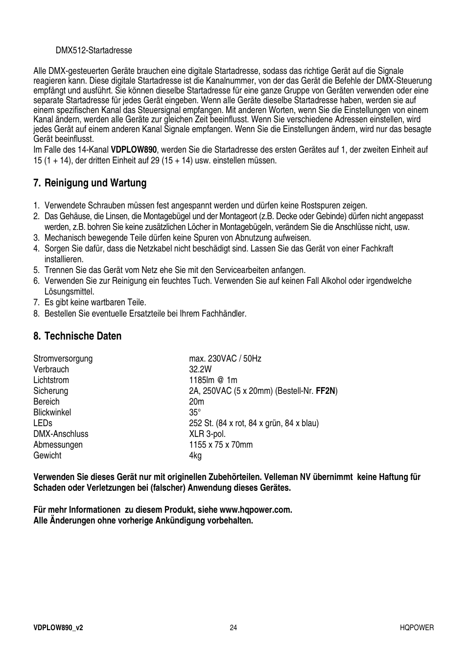 Velleman VDPLOW890 User Manual | Page 24 / 24