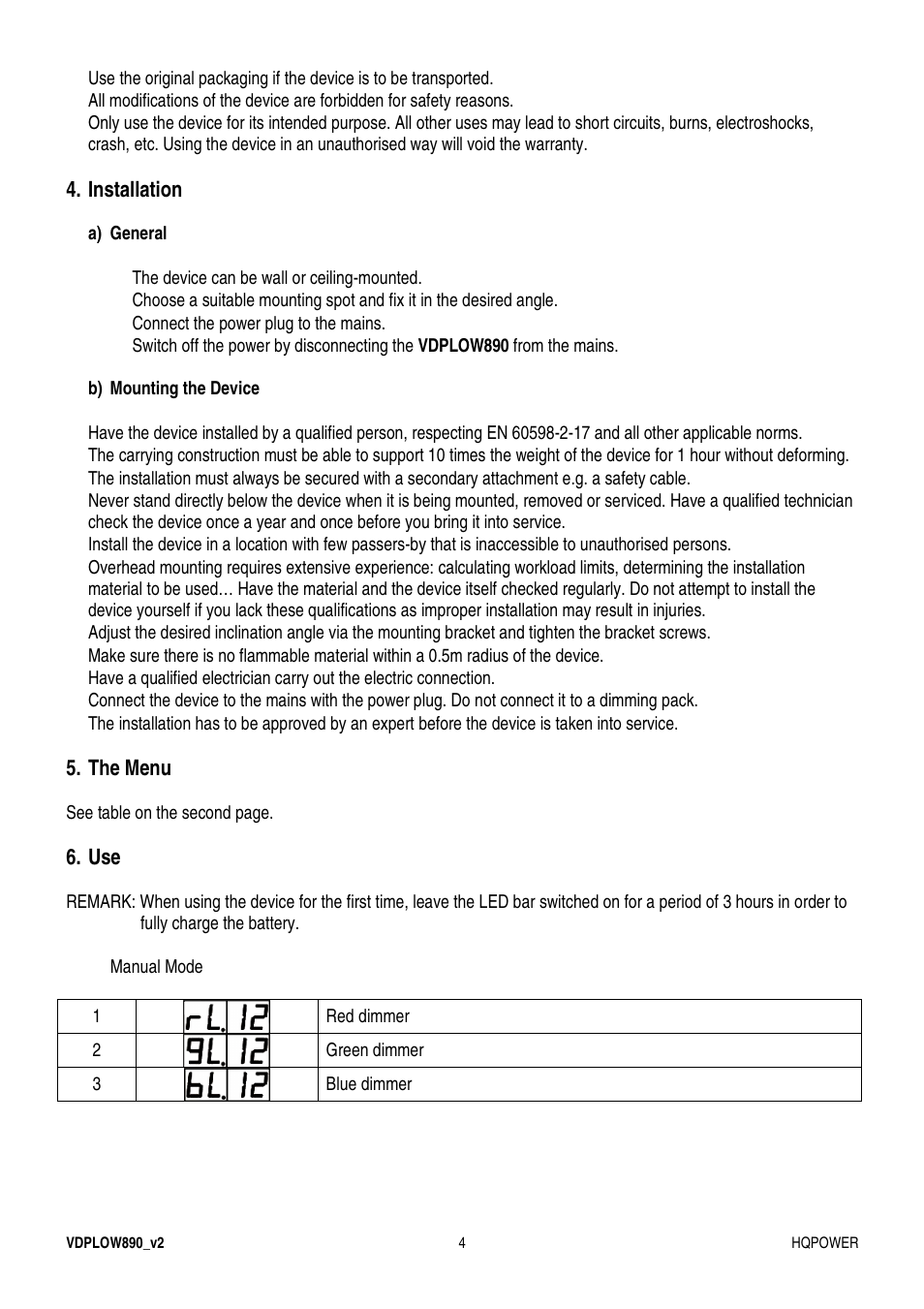 Velleman VDPLOW890 User Manual | Page 4 / 24