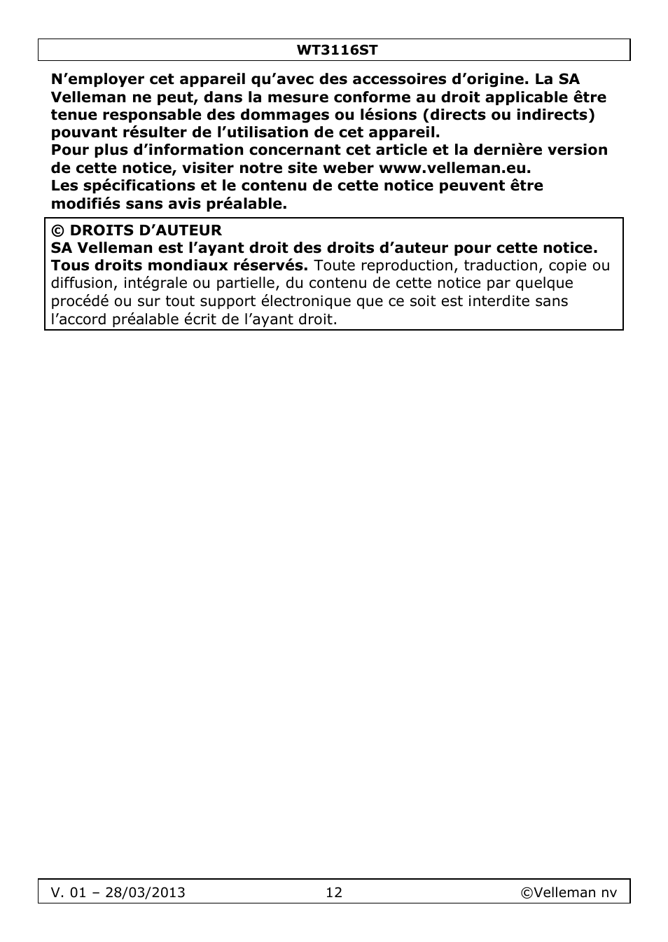 Velleman WT3116ST User Manual | Page 12 / 20