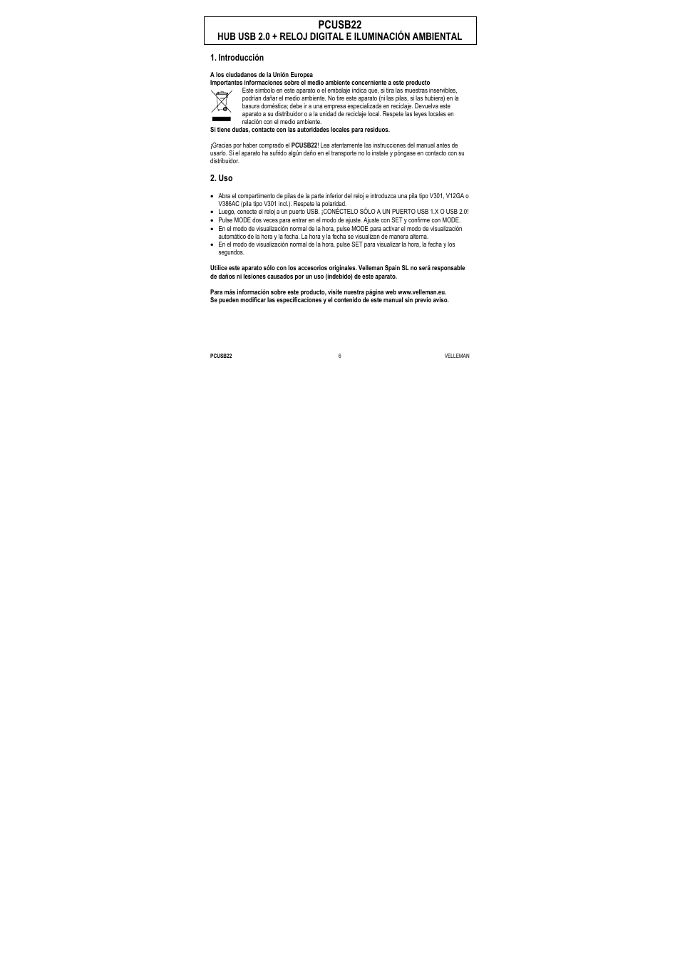 Pcusb22 | Velleman PCUSB22 User Manual | Page 6 / 8