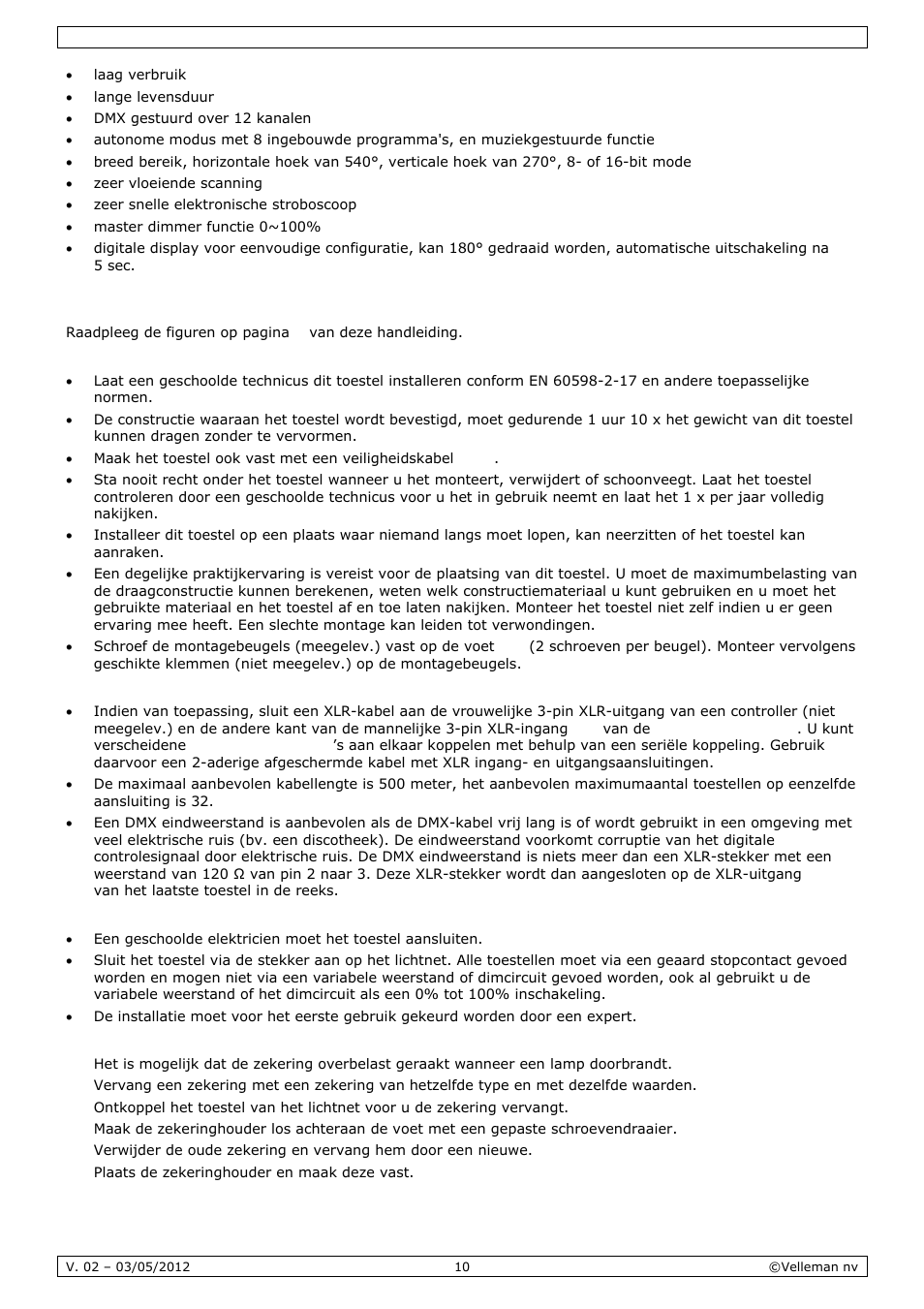 Installatie | Velleman VDPL1503MHW12 User Manual | Page 10 / 28