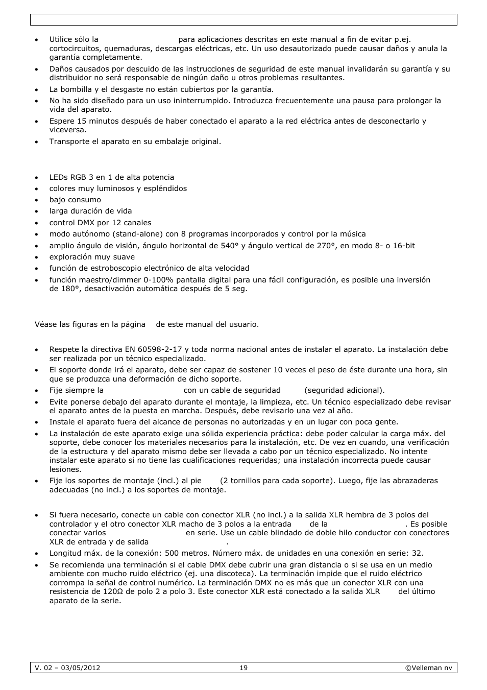 Características, Instalación | Velleman VDPL1503MHW12 User Manual | Page 19 / 28