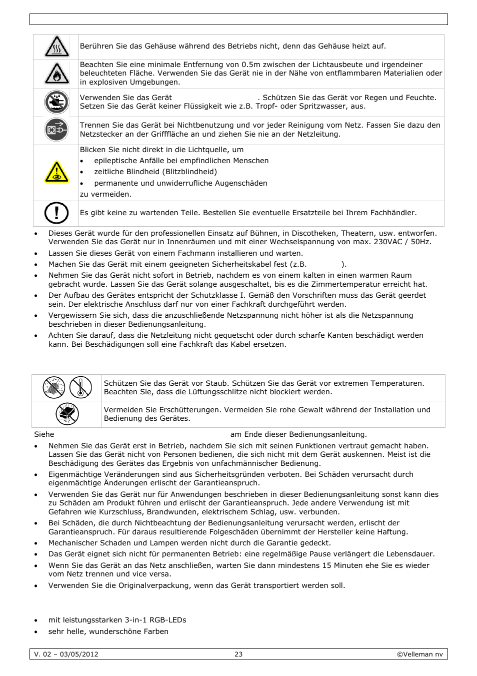 Allge, Eigen, Emeine r | Nschafte, Richtlinie | Velleman VDPL1503MHW12 User Manual | Page 23 / 28