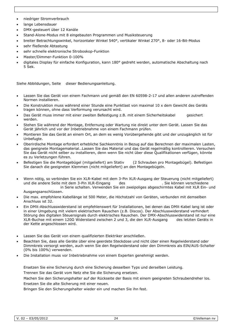 Installation | Velleman VDPL1503MHW12 User Manual | Page 24 / 28