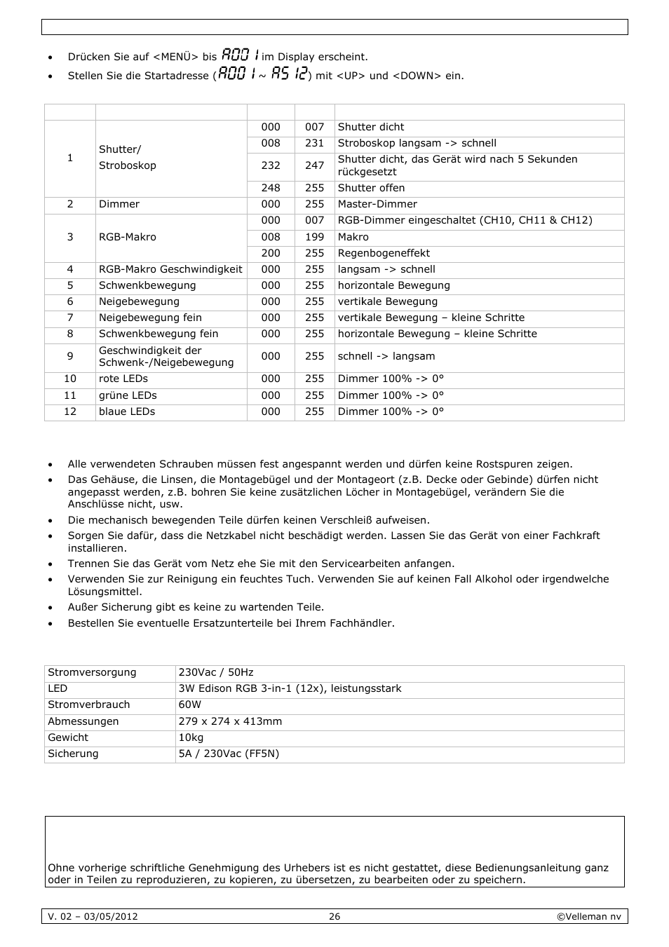 Reini, Tech, Igung un | Nische d, Nd wartu, Daten | Velleman VDPL1503MHW12 User Manual | Page 26 / 28