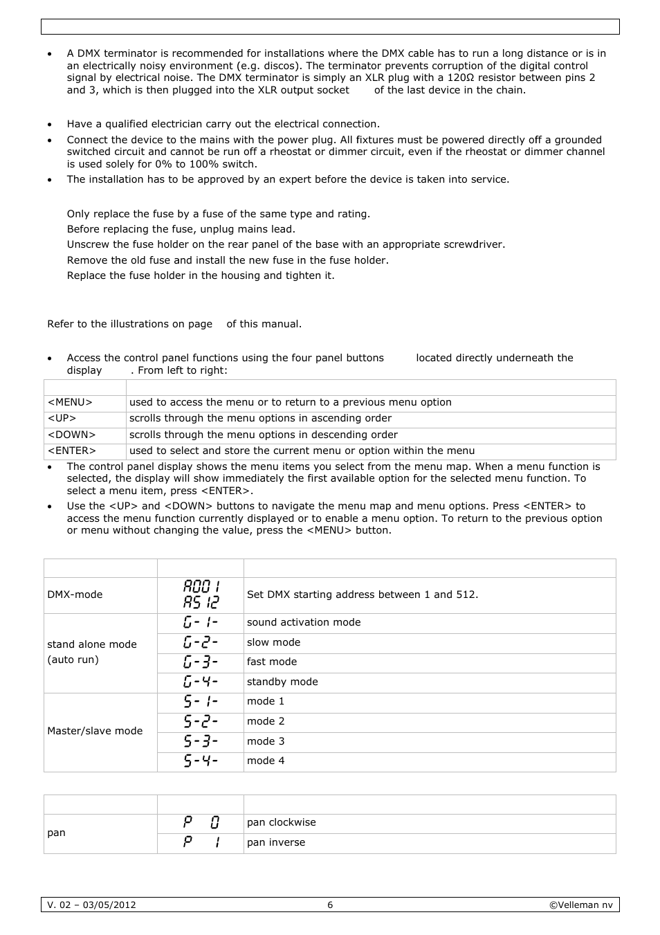 Oper, Ration | Velleman VDPL1503MHW12 User Manual | Page 6 / 28