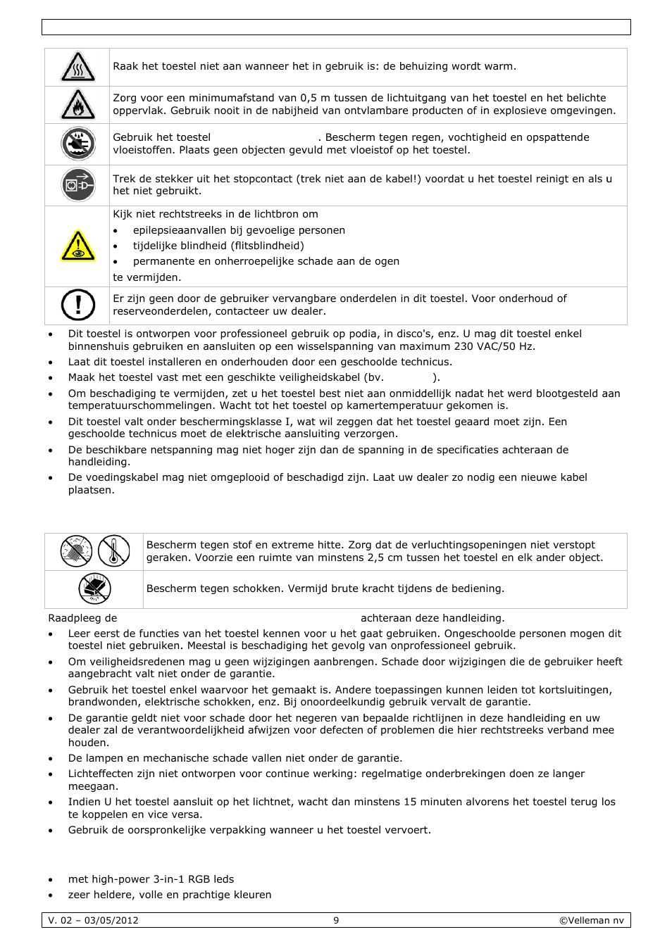 Algem, Eigen, Mene ric | Nschapp, Chtlijnen | Velleman VDPL1503MHW12 User Manual | Page 9 / 28