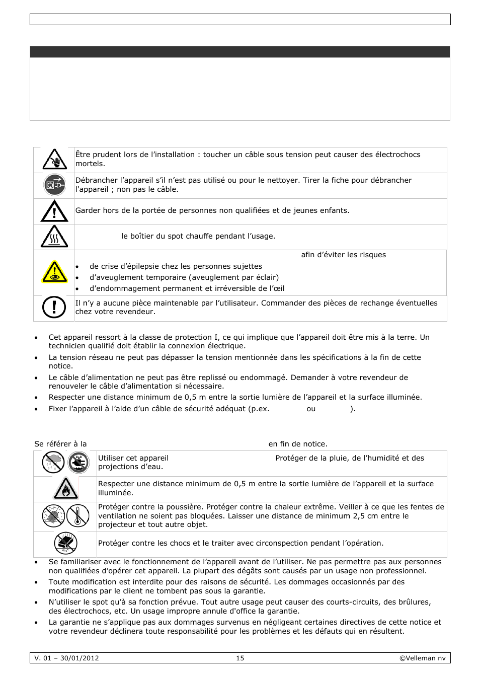 Consign, Directiv, Nes de s | Ves géné, Écurité, Érales | Velleman VDPL501MHS10 User Manual | Page 15 / 32