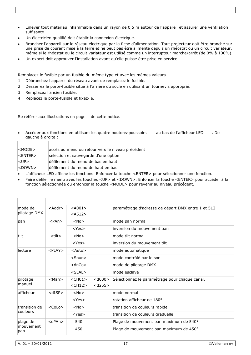 Emploi | Velleman VDPL501MHS10 User Manual | Page 17 / 32