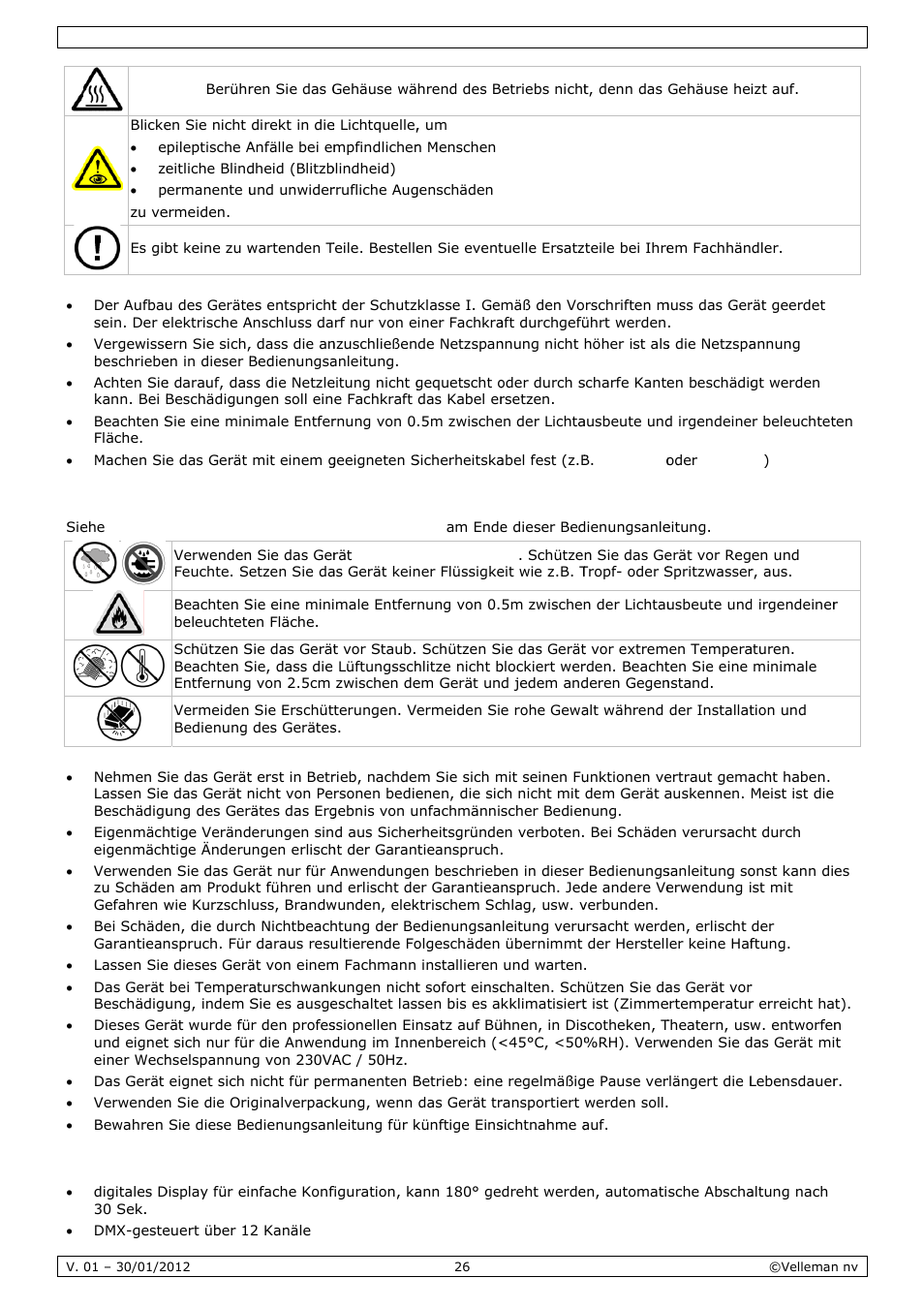 Allgem, Eigensc, Eine rich | Chaften, Htlinien | Velleman VDPL501MHS10 User Manual | Page 26 / 32