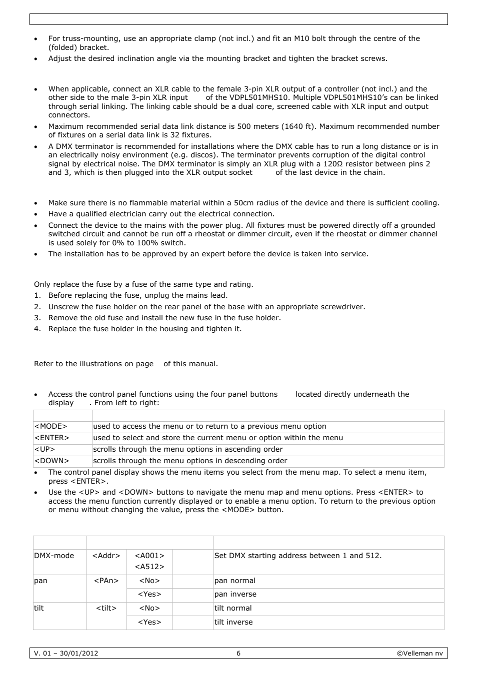 Operation | Velleman VDPL501MHS10 User Manual | Page 6 / 32