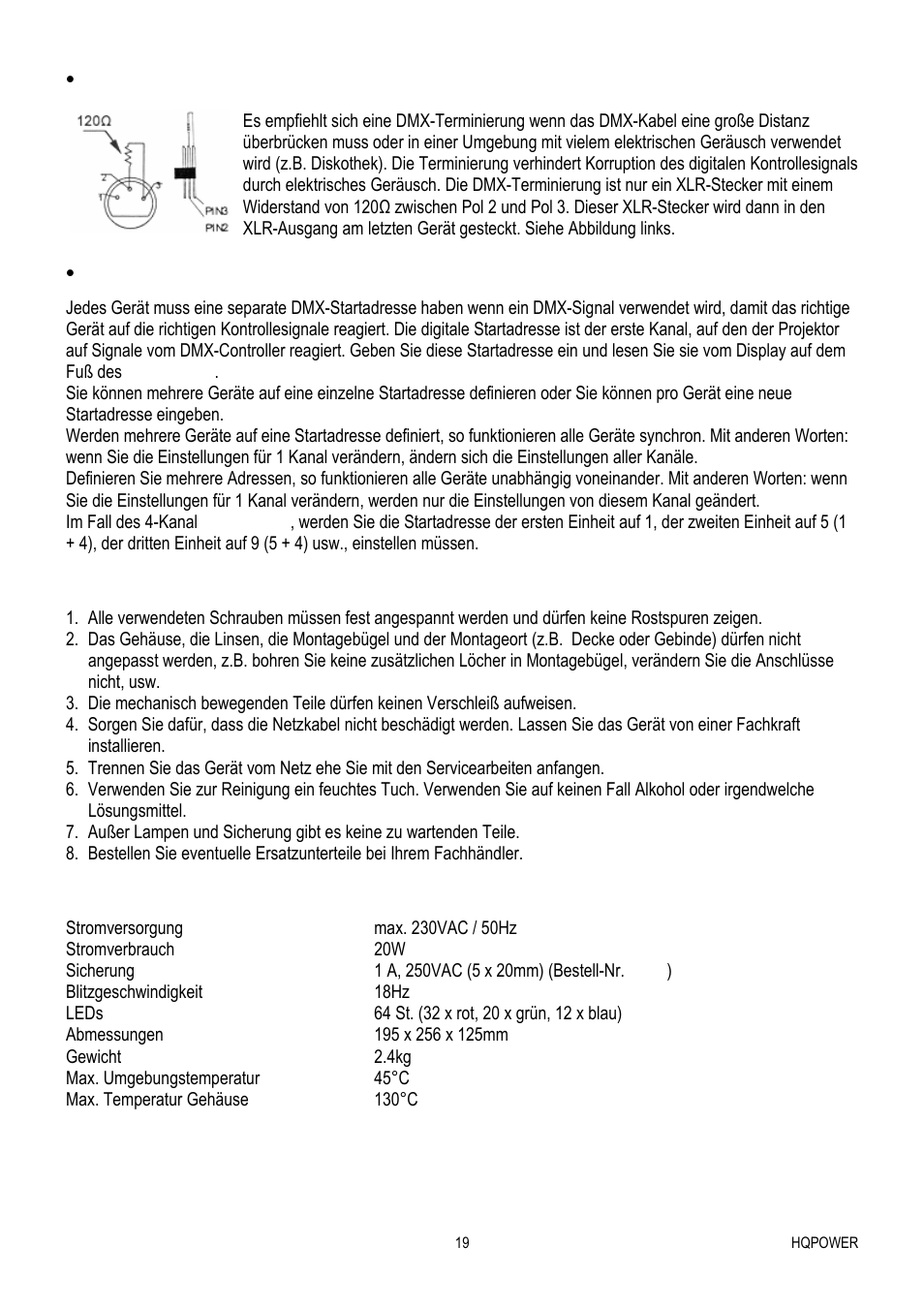 Reinigung und wartung, Technische daten | Velleman VDPL300MF User Manual | Page 19 / 19