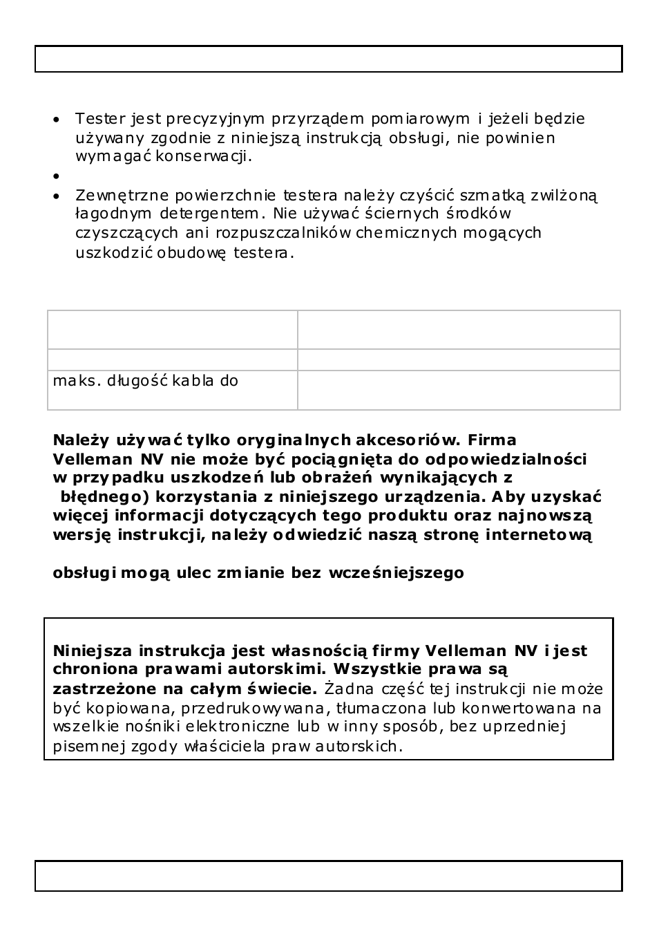 Czyszczenie i konserwacja, Specyfikacja techniczna | Velleman VTLAN7 User Manual | Page 51 / 58