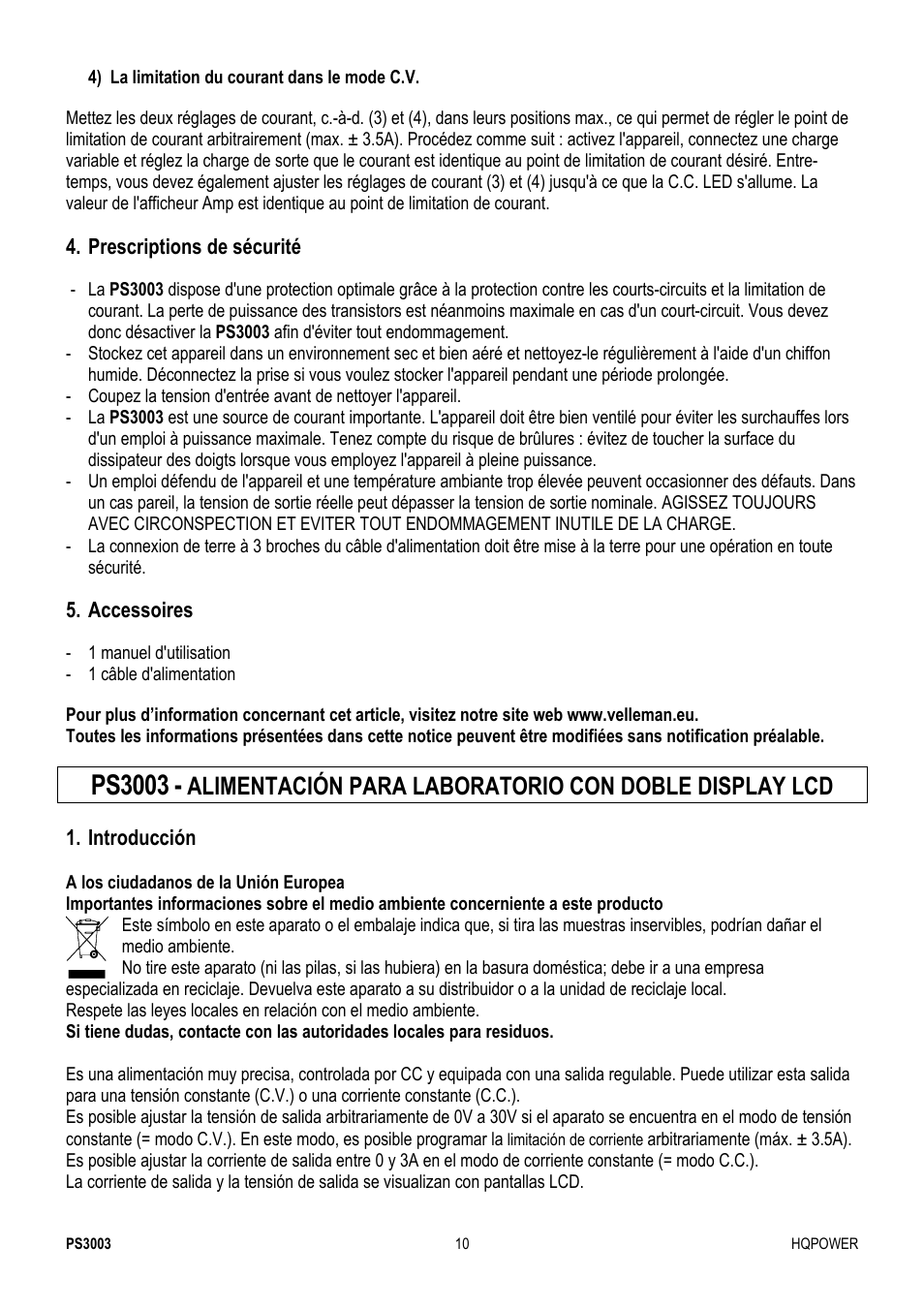 Ps3003 | Velleman PS3003 User Manual | Page 10 / 20