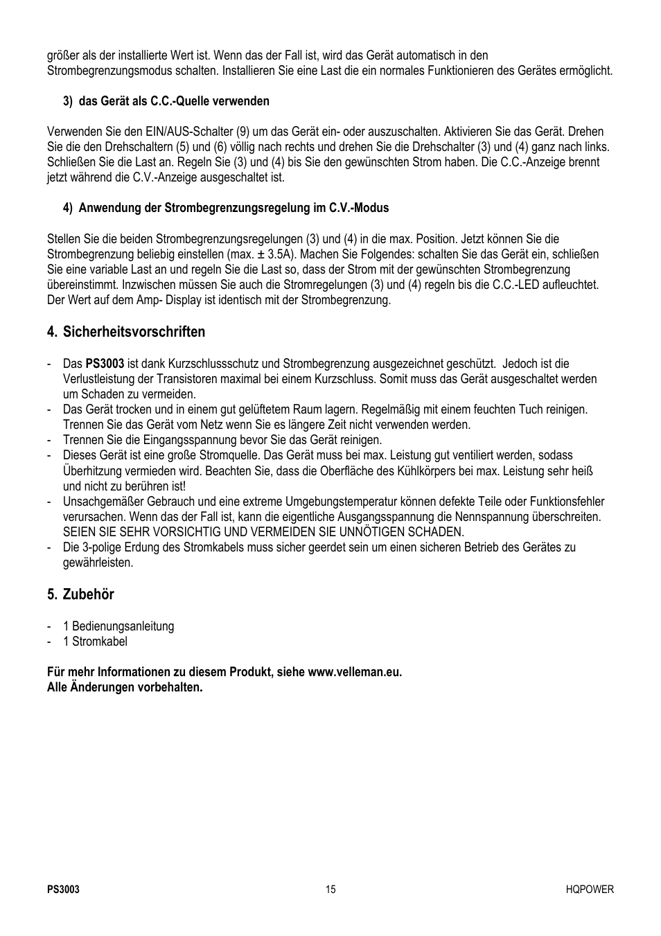 Velleman PS3003 User Manual | Page 15 / 20