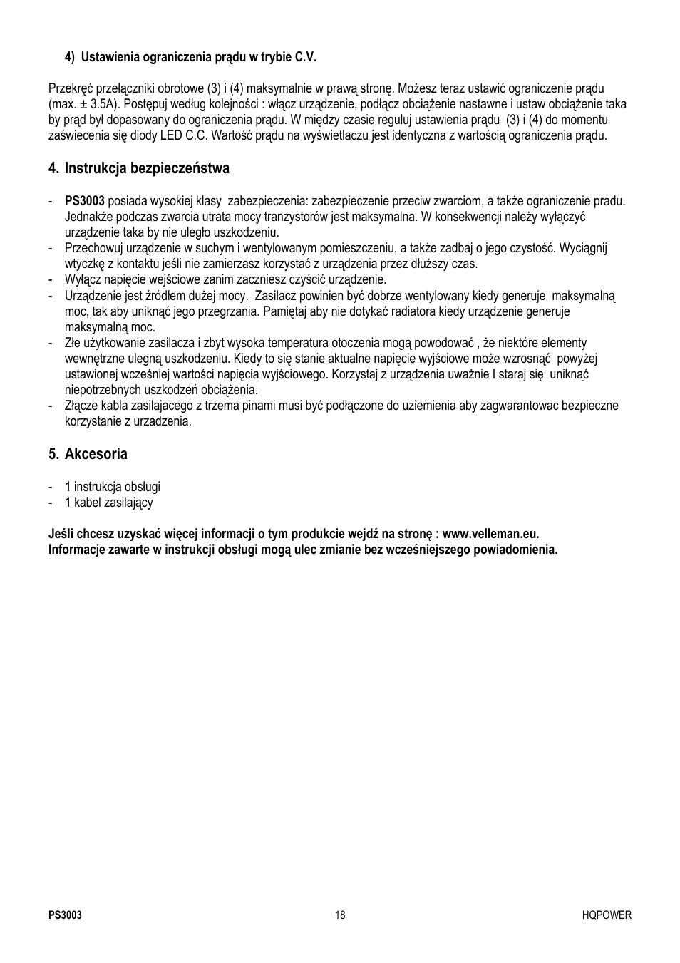 Velleman PS3003 User Manual | Page 18 / 20