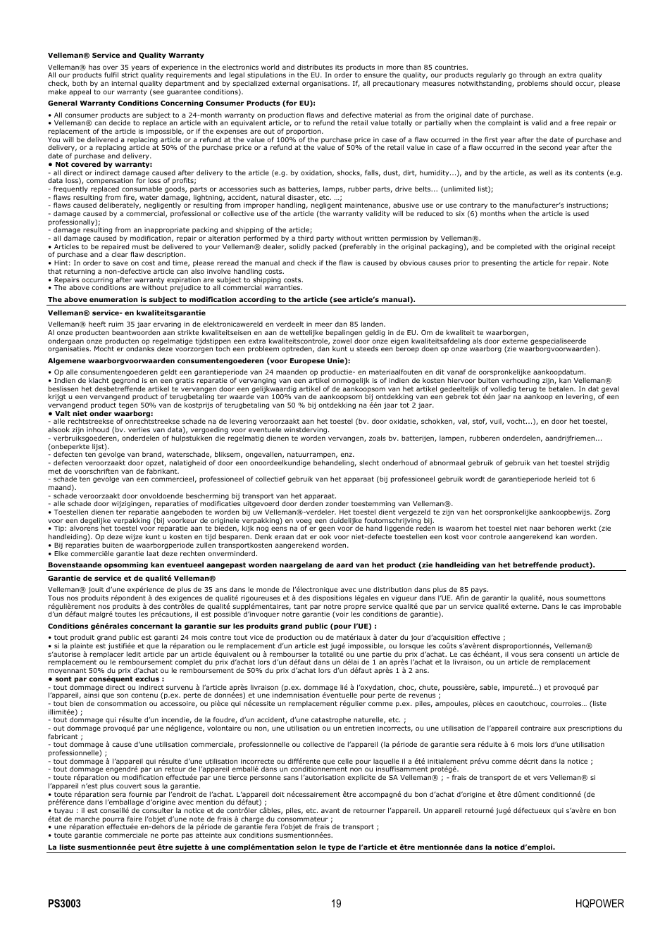 Velleman PS3003 User Manual | Page 19 / 20