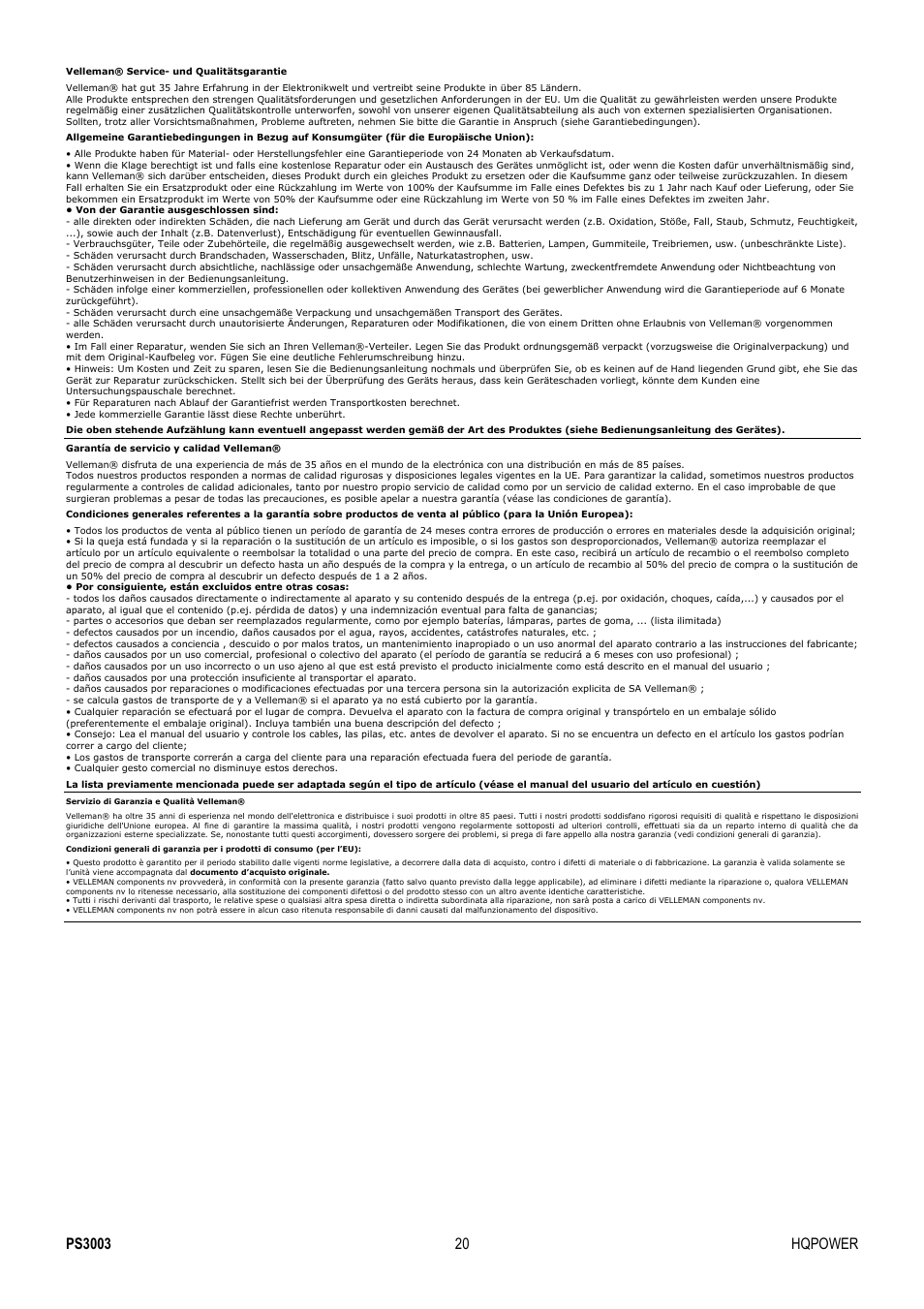Velleman PS3003 User Manual | Page 20 / 20