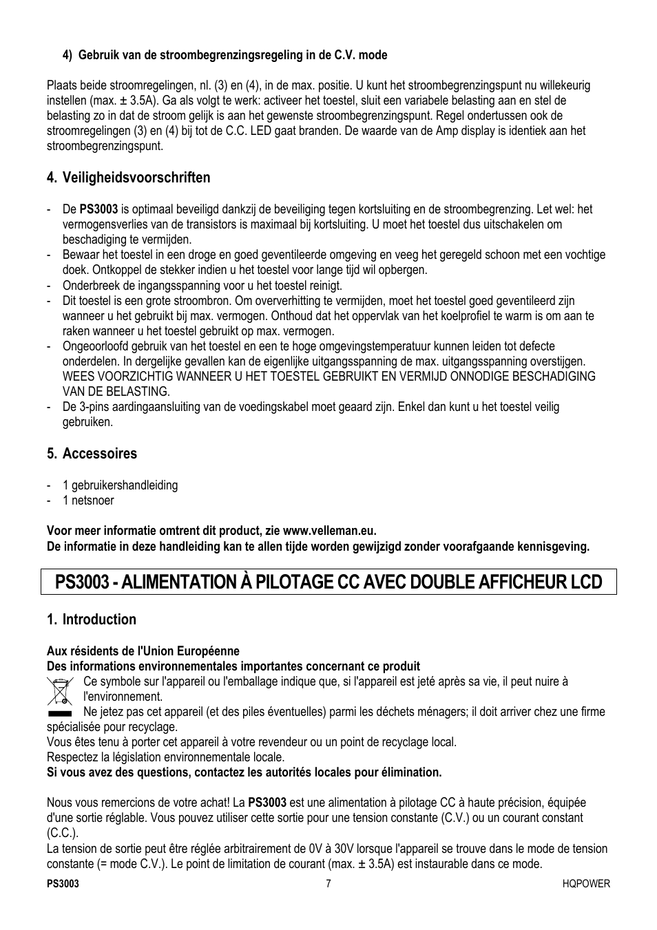 Velleman PS3003 User Manual | Page 7 / 20