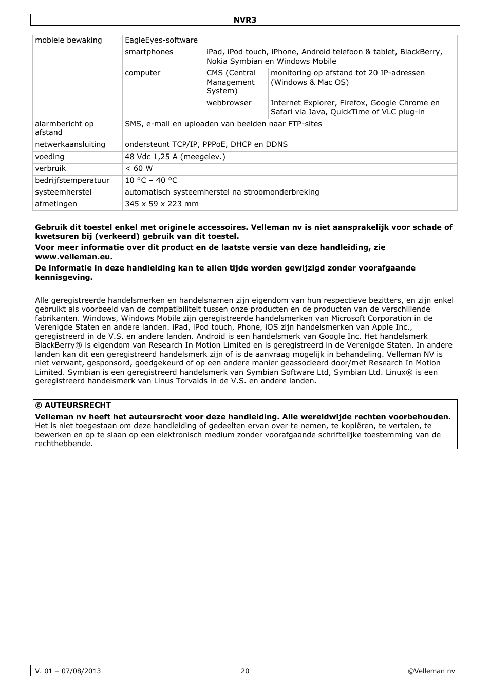 Velleman NVR3 User Manual | Page 20 / 48