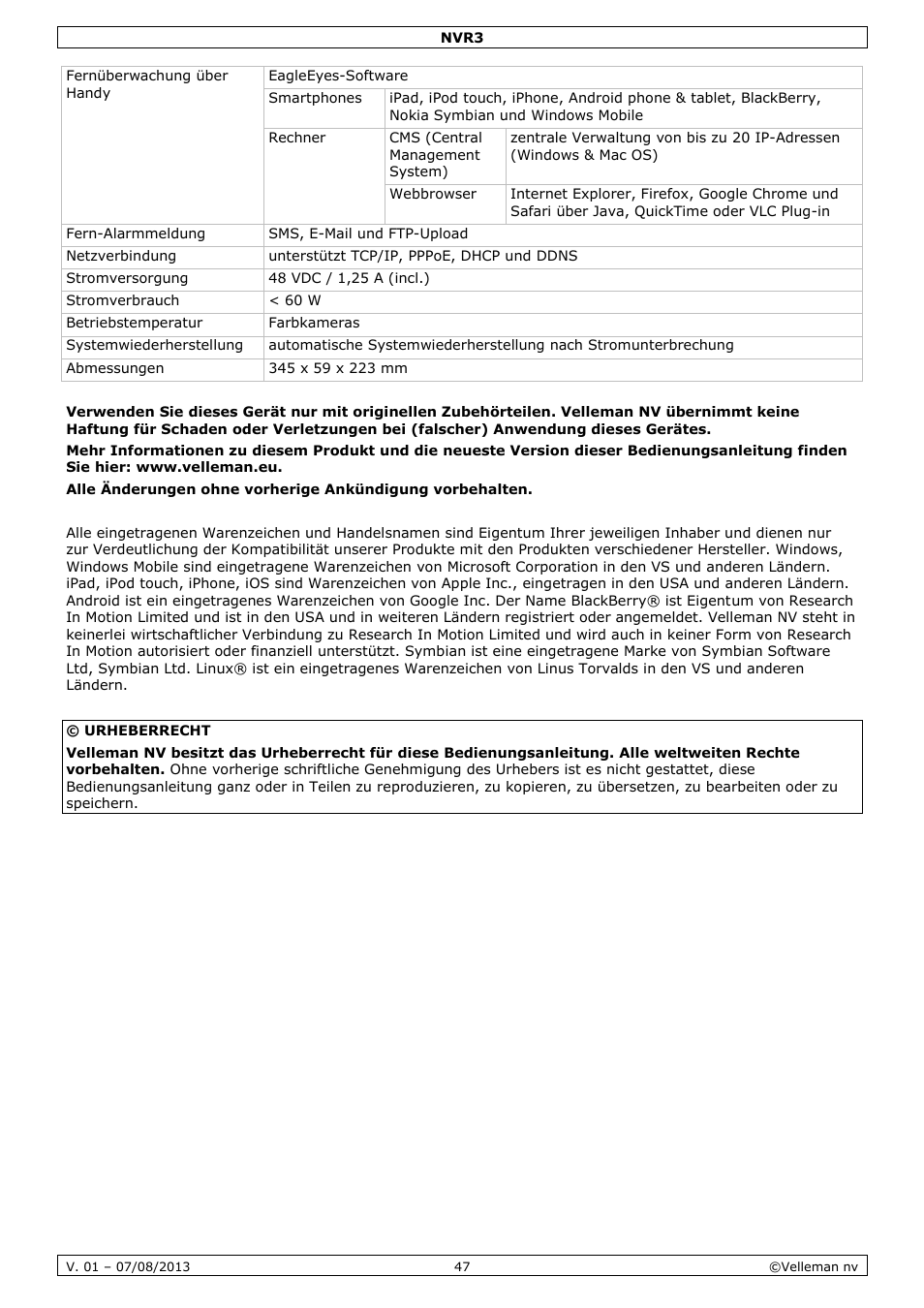 Velleman NVR3 User Manual | Page 47 / 48
