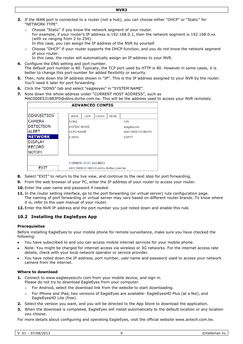 2 installing the eagleeyes app, Prerequisites, Where to download | Velleman NVR3 User Manual | Page 9 / 48