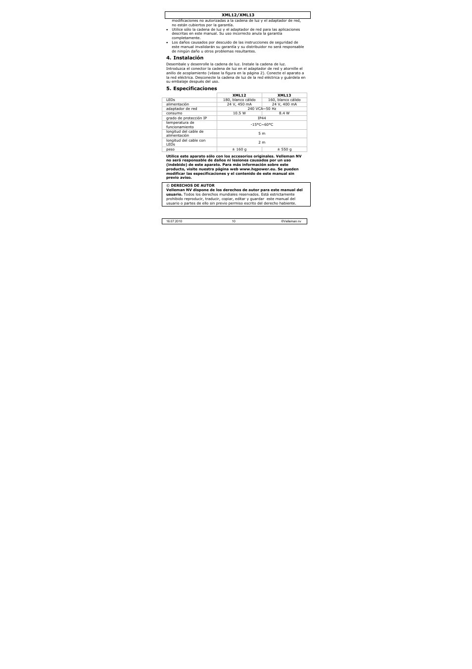 Velleman XML13 User Manual | Page 10 / 17